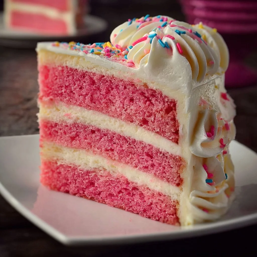 Delicious strawberry and cream cake with fresh strawberries on top