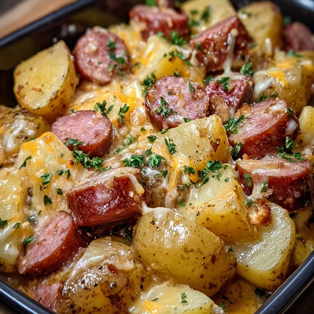 Crockpot Cheesy Potatoes and Kielbasa
