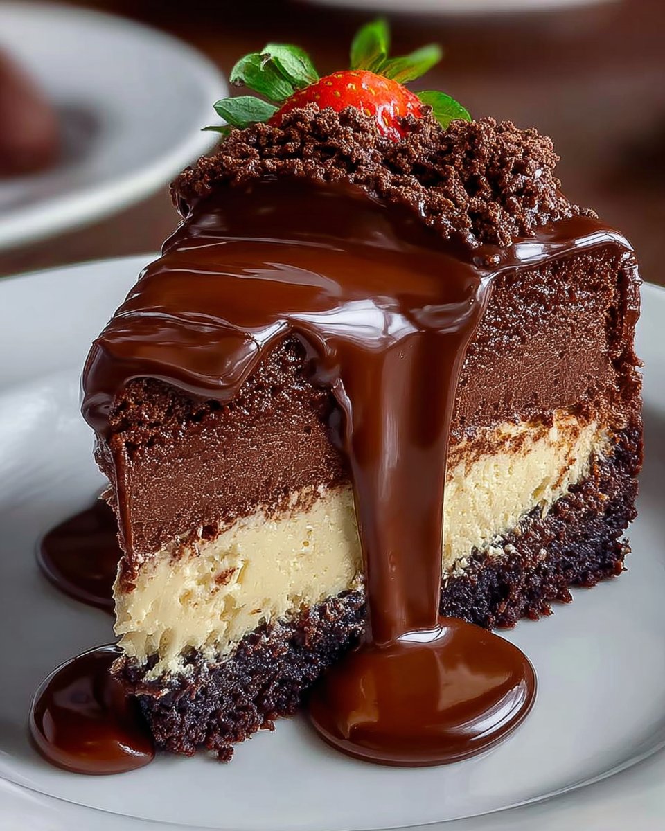 Chocolate Cheesecake Filled and Ganache-Topped Cake