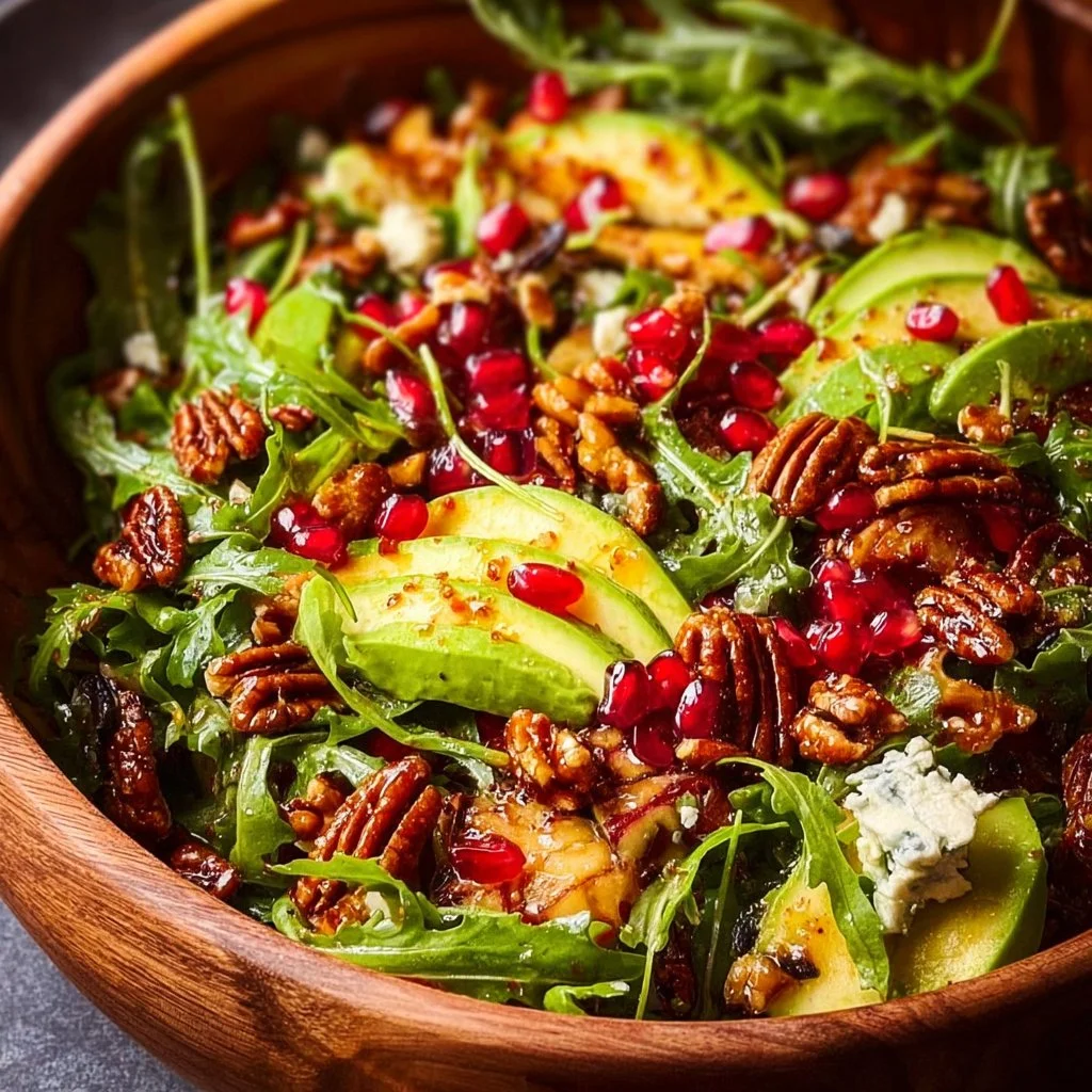 Winter Christmas Salad with vibrant greens and honey mustard dressing