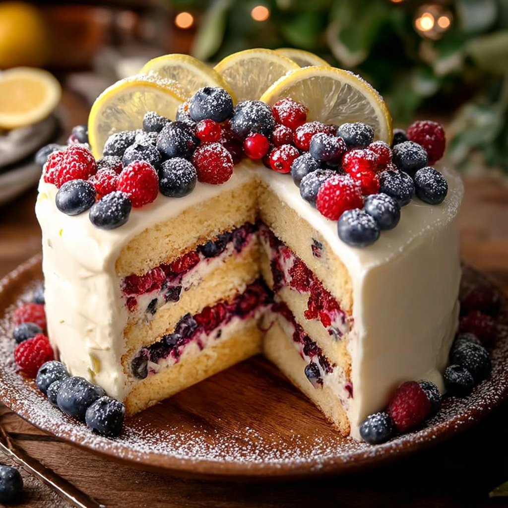 Lemon Berry Christmas Cake