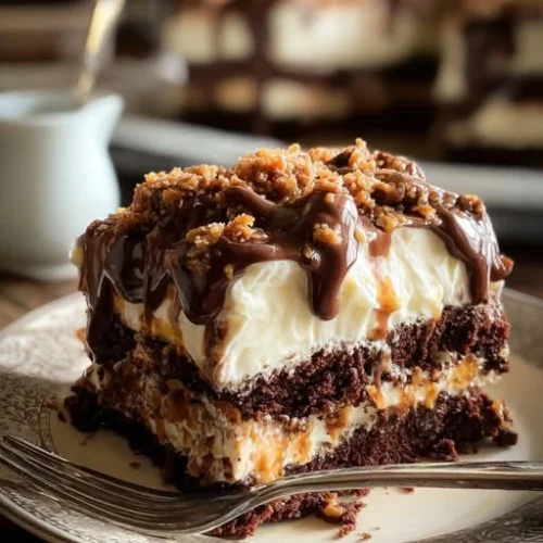 Chocolate Caramel Crunch Poke Cake