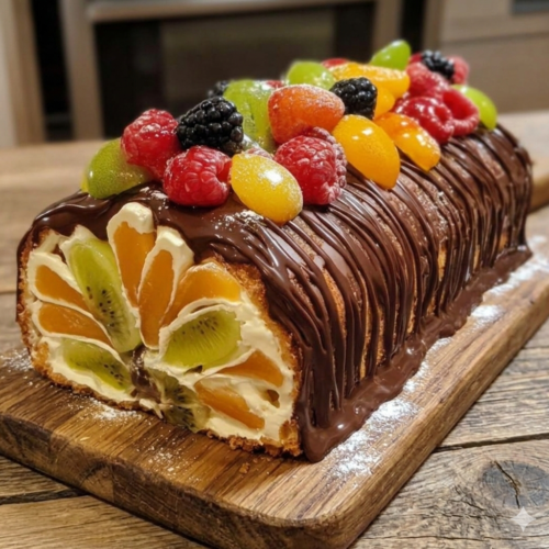 Chocolate Swiss Roll with Fresh Fruits