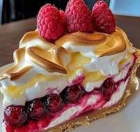 Lemon Raspberry Meringue Cheesecake