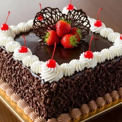 Chocolate Celebration Cake with Strawberries and Cherries