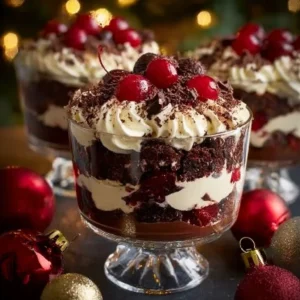 Delicious Black Forest Trifle dessert served in a festive setting