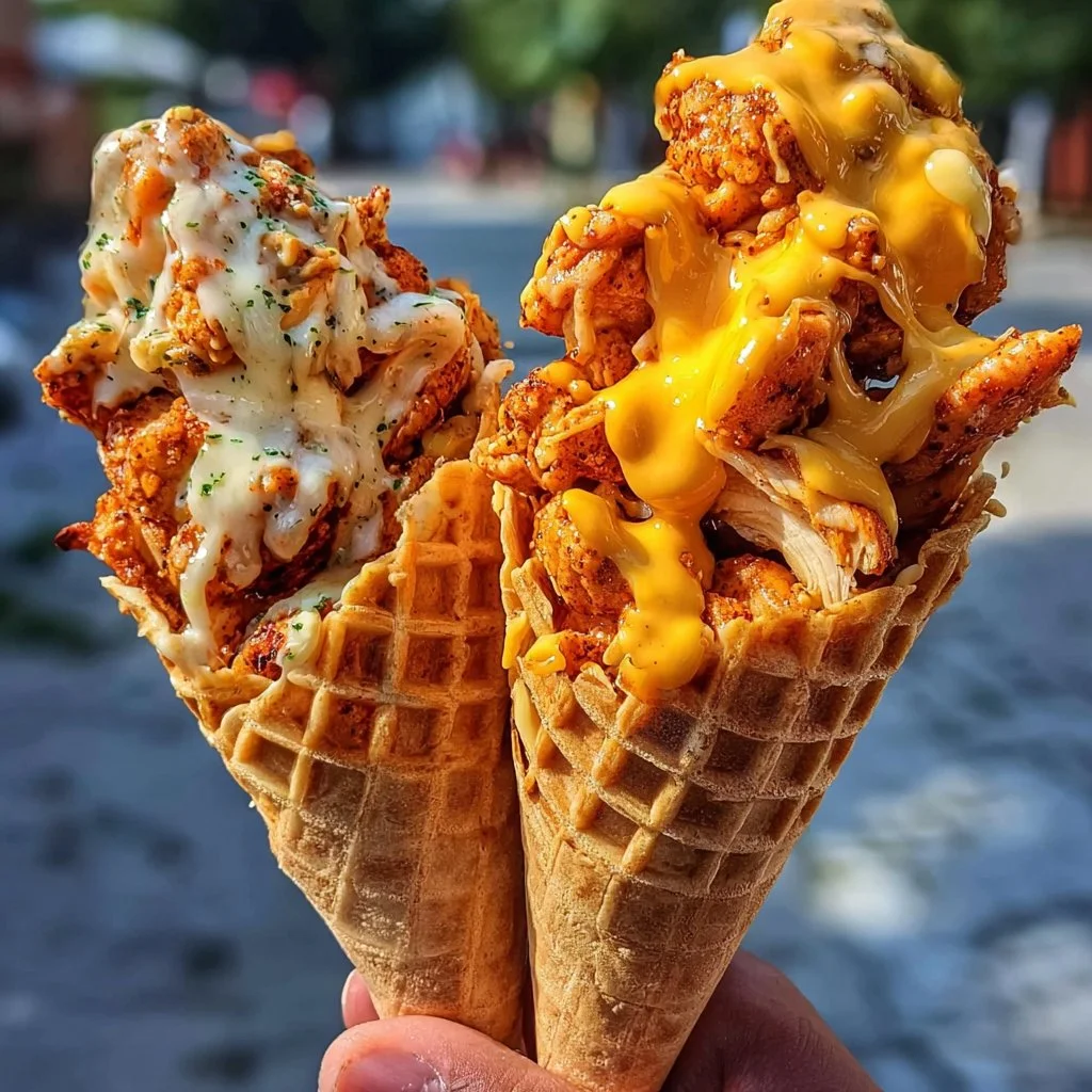 Cheddar-stuffed chicken nuggets served with dipping sauce on a plate.