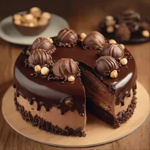 Chocolate Hazelnut Delight Cake with creamy chocolate frosting and hazelnut topping