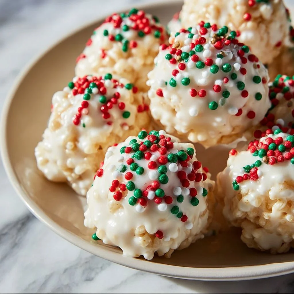Festive Christmas Rice Crispy Treats decorated with holiday colors