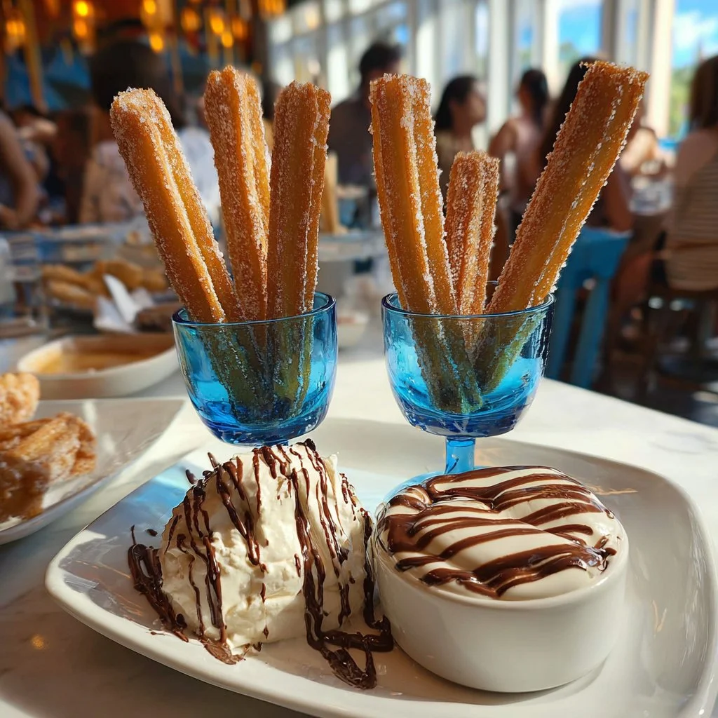 Churros served with a scoop of ice cream, a perfect dessert combination
