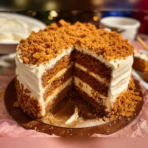 Deliciously moist and decadent carrot cake topped with cream cheese frosting.