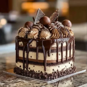 Decadent chocolate layer cake with rich frosting and layers