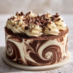 Delicious double chocolate cheesecake cake with creamy layers and chocolate frosting