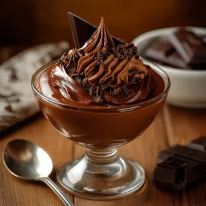 Bowl of delicious double chocolate ice cream topped with chocolate shavings