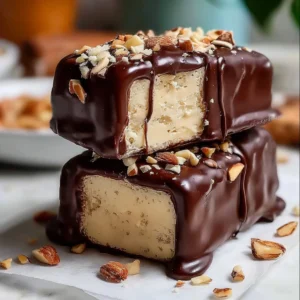 Homemade chocolate-covered ice cream bars on a plate with toppings