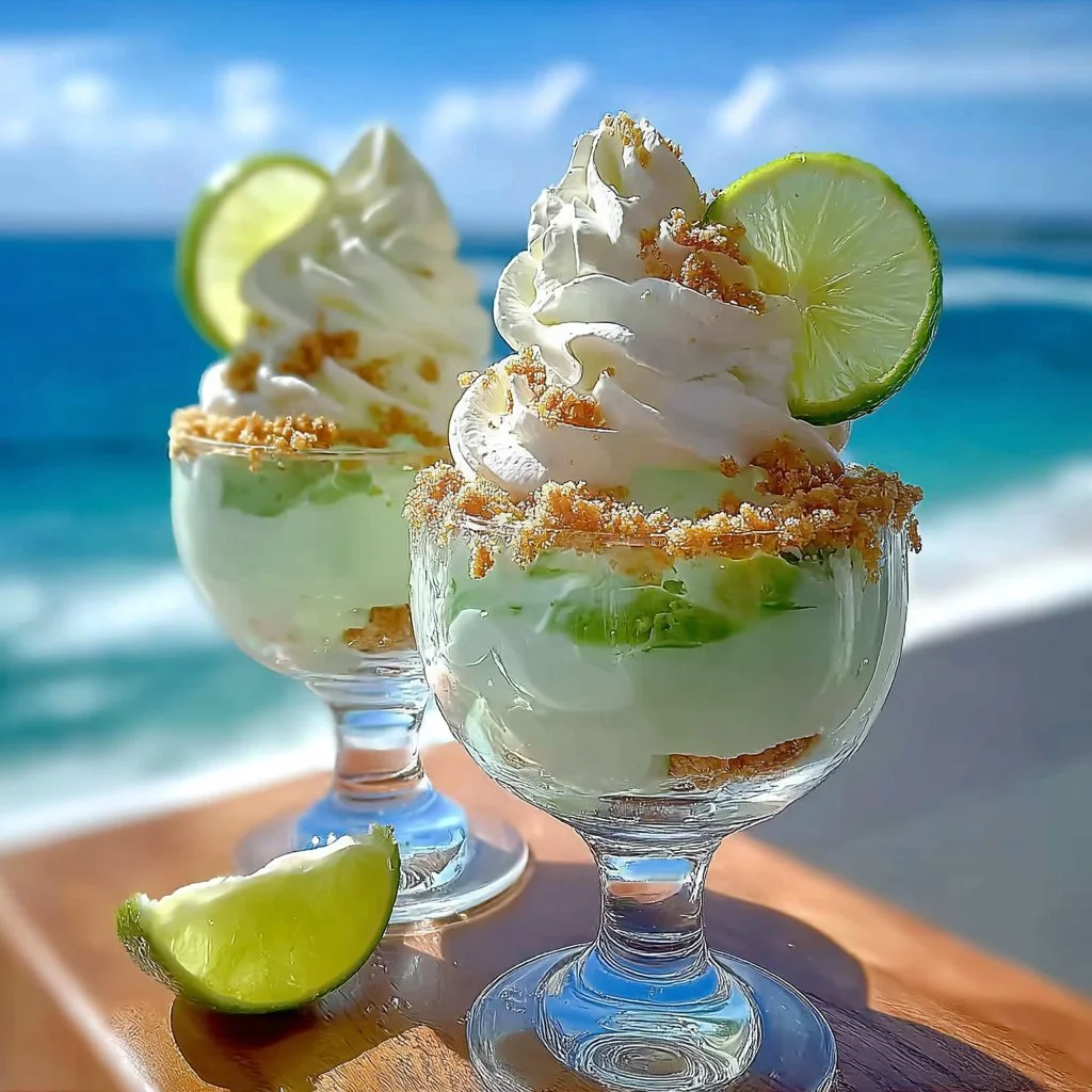 Key Lime Pie Cheesecake Piña Colada dessert topped with lime and coconut.