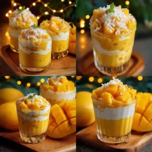 Bowl of Mango Coconut Chia Pudding topped with fresh mango and coconut flakes