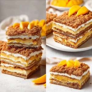 Delicious Mango Cream Cake with graham crackers and fresh mango slices.