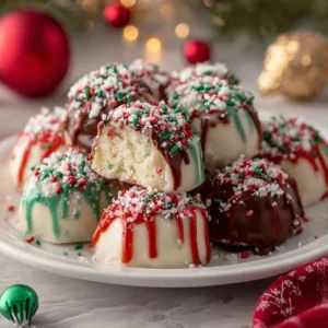 Delicious No-Bake Christmas Cheesecake Bites on a festive platter