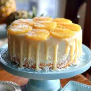 Delicious slice of pineapple juice cake with tropical fruit topping