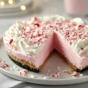 Quick Christmas Peppermint Pie on a festive holiday table