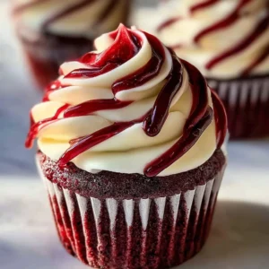 Red Velvet Marble Cupcakes with cream cheese frosting on a decorative plate