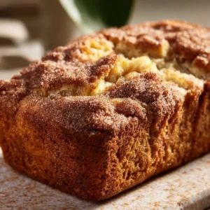 Delicious homemade snickerdoodle banana bread topped with cinnamon sugar