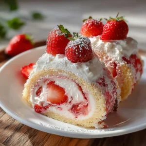 Delicious strawberry shortcake cheesecake rolls on a plate