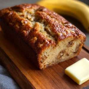 Delicious slice of homemade banana bread on a wooden table