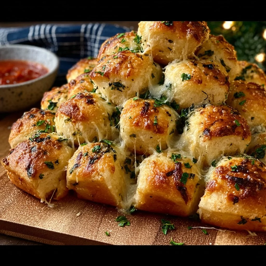 Cheesy pull apart garlic-butter bread with melted cheese and herbs
