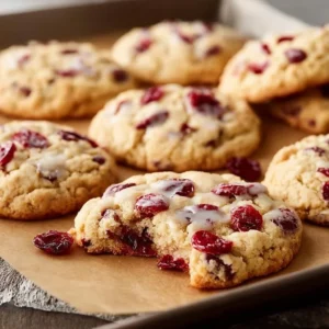 Chewy Christmas cranberry orange cookies on a festive plate