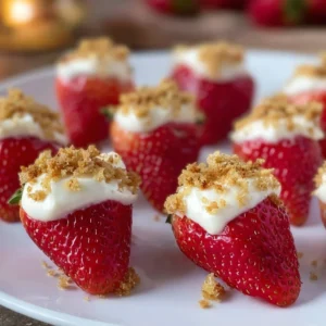 Deviled strawberries filled with creamy cheesecake filling