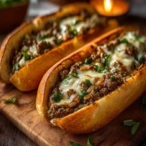Delicious Ground Beef Philly Cheesesteaks with melted cheese