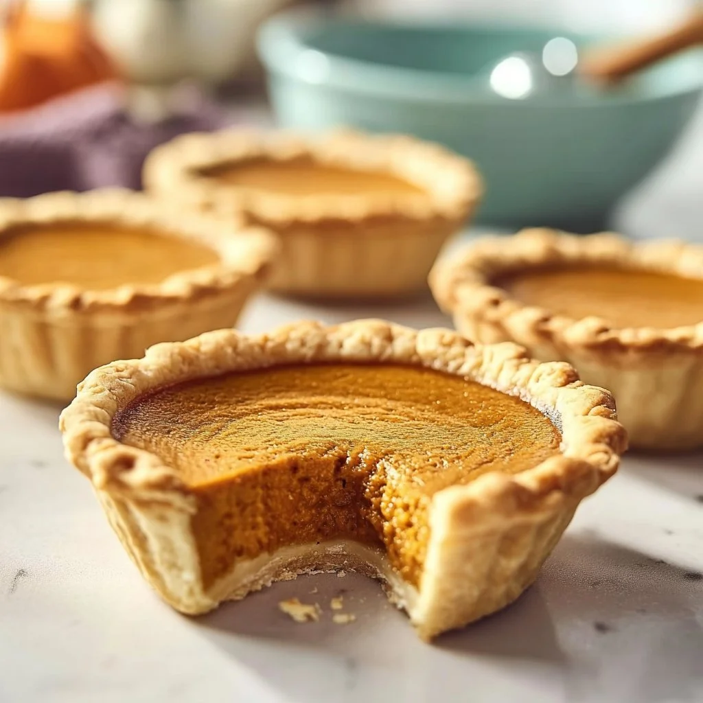 Delicious mini pumpkin pies on a platter ready for serving