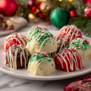 No-Bake Christmas Cheesecake Bites on a festive platter