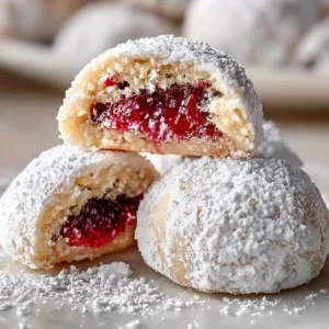 Delicious Raspberry Almond Snowball Cookies dusted with powdered sugar