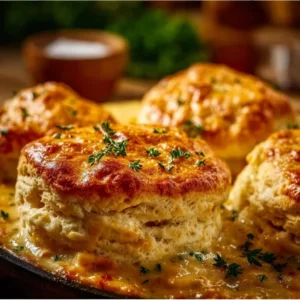 Delicious Red Lobster Biscuit Chicken Pot Pie with golden biscuits on top.