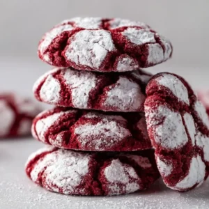 Delicious Red Velvet Crinkle Cookies with a soft texture and vibrant color.