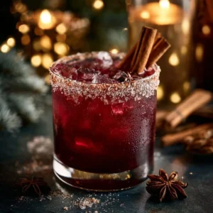 A festive Spiced Christmas Margarita served in a holiday-themed glass