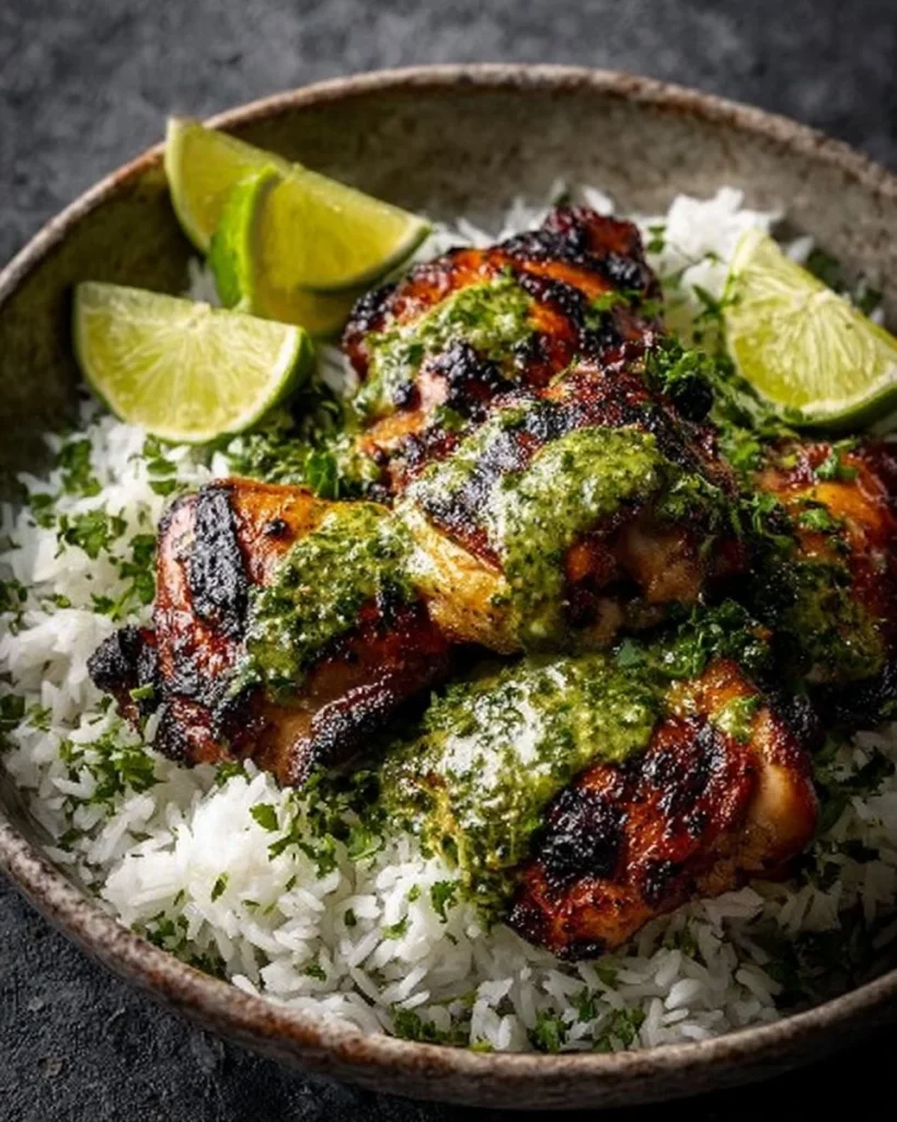 Deliciously grilled Peruvian chicken served with creamy green sauce