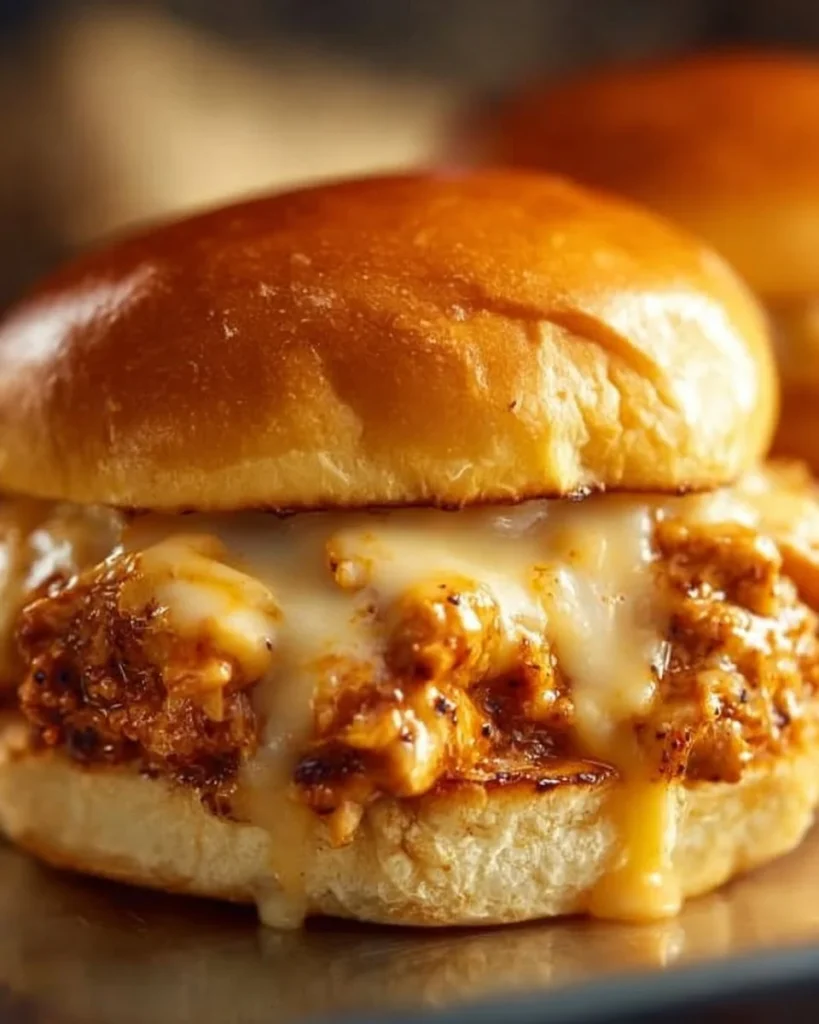 Cajun Chicken Sloppy Joes served on a wooden table with garnish.