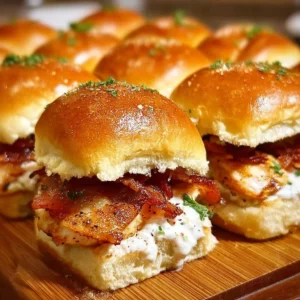 Delicious Chicken Bacon Ranch Sliders with crispy bacon and creamy ranch sauce