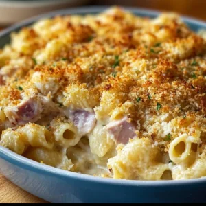 Delicious Chicken Cordon Bleu Casserole with cheese and ham