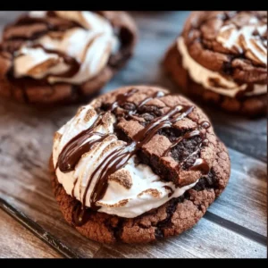 Decadent chocolate marshmallow cookies on a plate