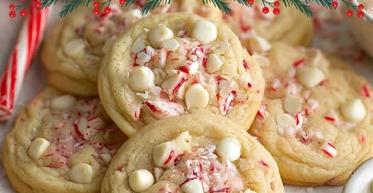 White peppermint cookies decorated with festive holiday sprinkles