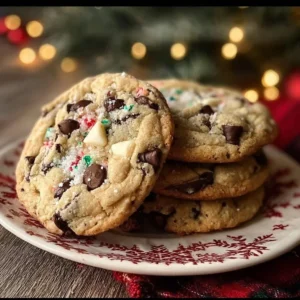 Delicious Winter Wonderland chocolate chip cookies with festive decorations