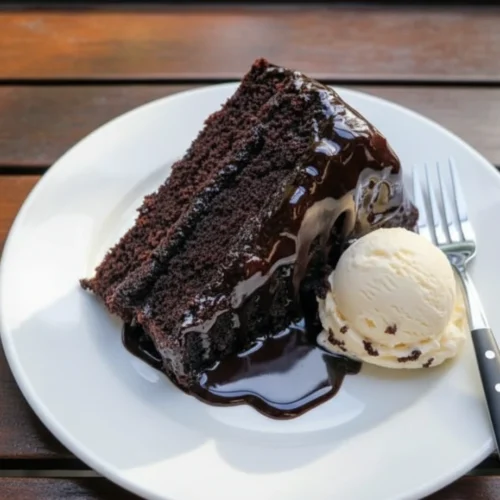 Triple Chocolate Cake with Hot Fudge Sauce
